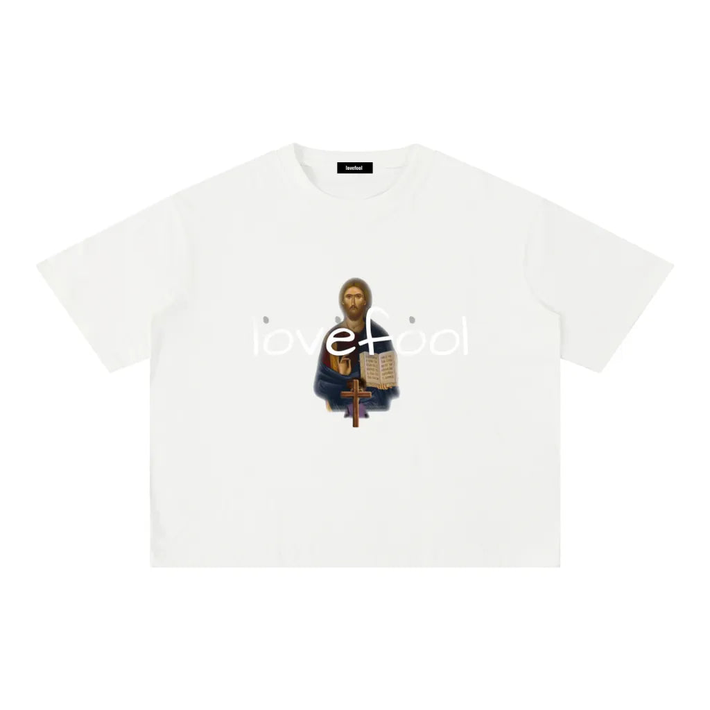 Jesus Cropped Tee With Lovefool Text