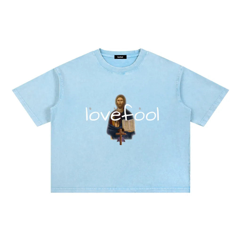 Jesus Cropped Tee With Lovefool Text