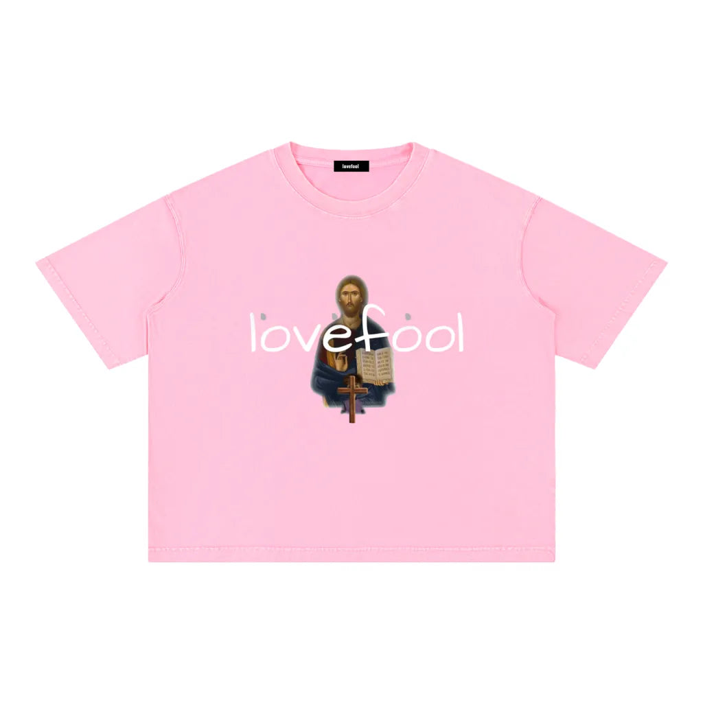 Jesus Cropped Tee With Lovefool Text