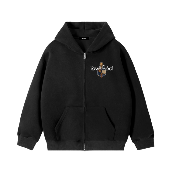 Jesus Lovefool Text Zipup Hoodie